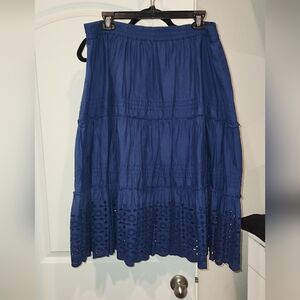Blue Eyelet Midi Skirt